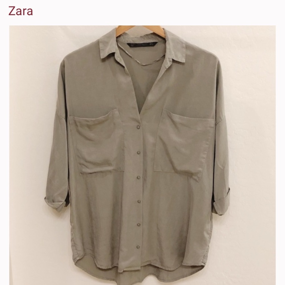 Zara Trafluc Olive green button down shirt - Picture 2 of 5